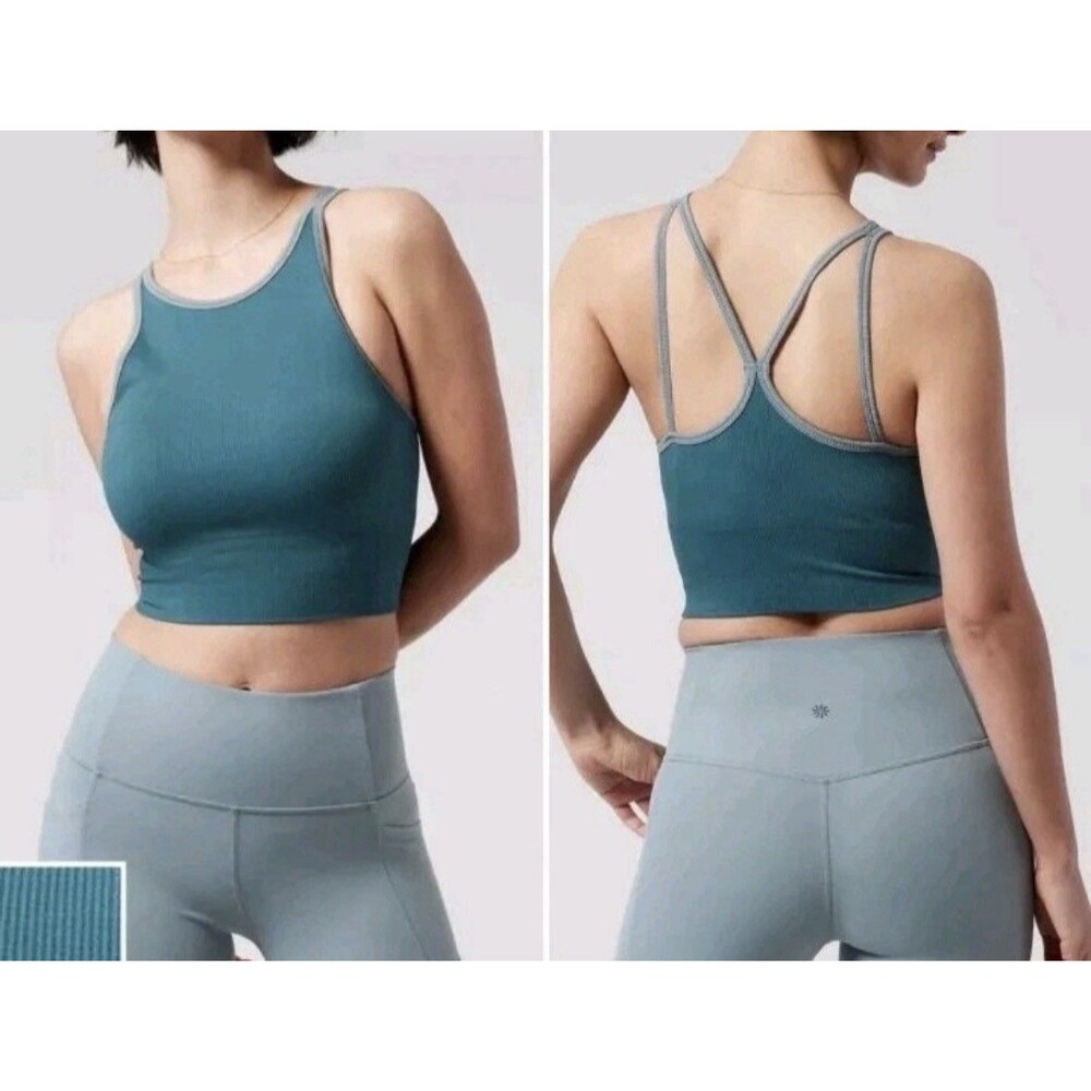 Athleta Aurora High Neck Crop Tank Camisole In Teal Blue/Gray Size *XXS